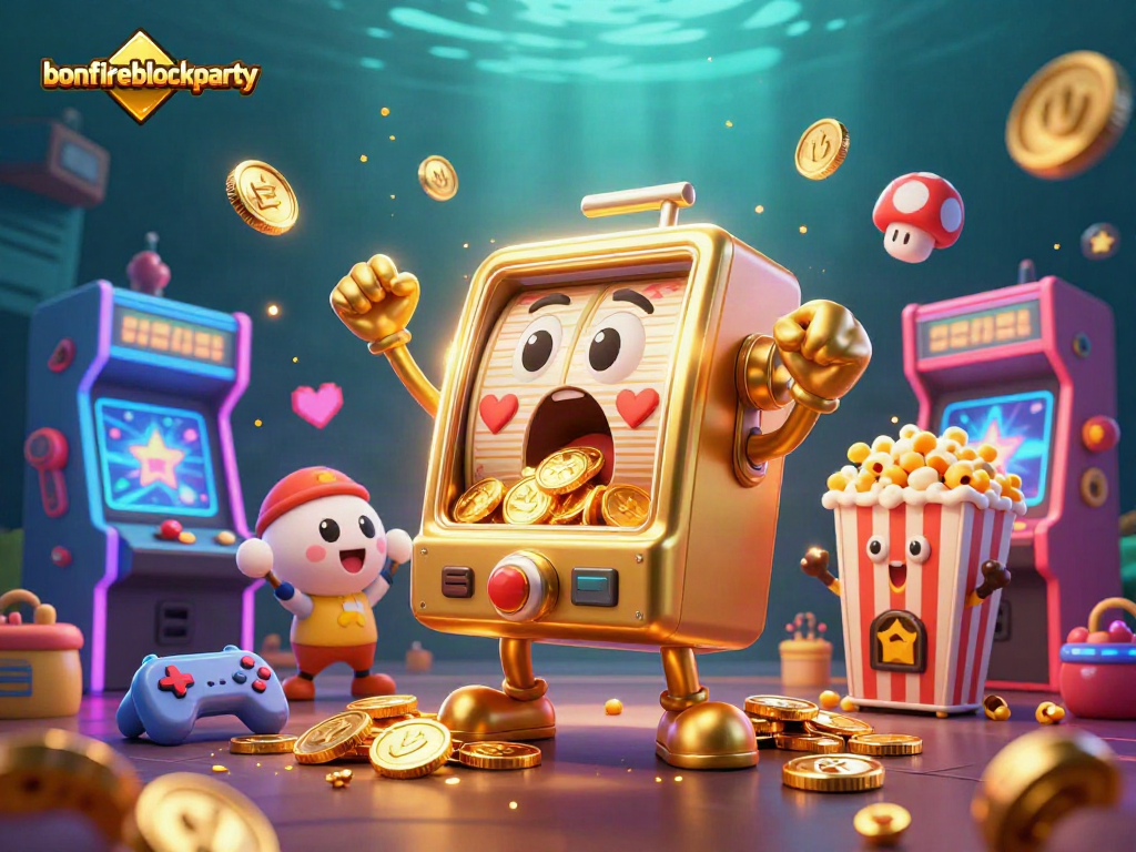 Experience the excitement of bonfireblockparty with golden slot machines and vibrant game elements.