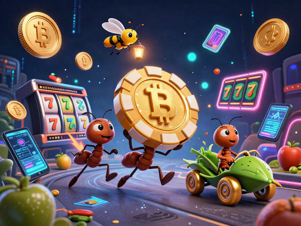 Engage with sissyssouthernkitchen as ants carry a giant poker chip in a vibrant casino heist scene.
